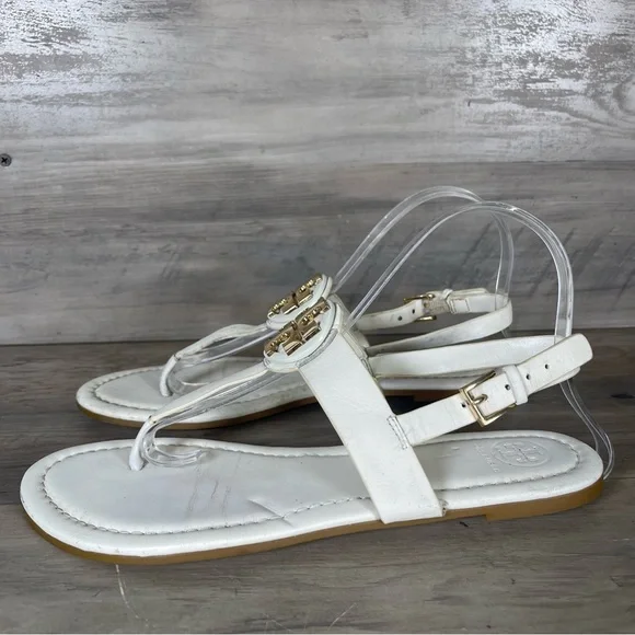 Tory Burch Womens 8 White Bryce Flat Thong Sandals Casual Logo Beach - Picture 2 of 12